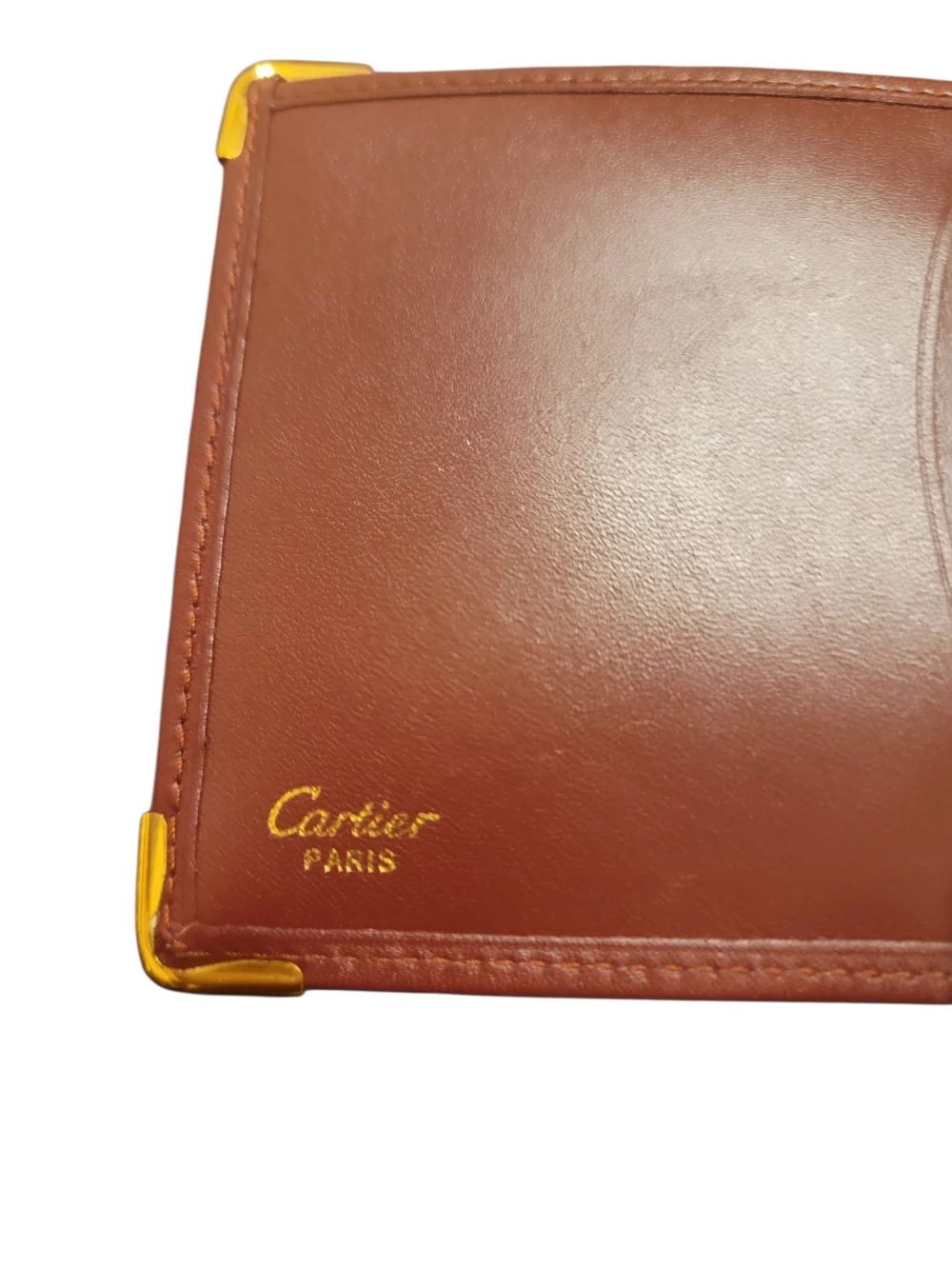 Cartier Brown Leather Card Holder with Gold Corner Caps